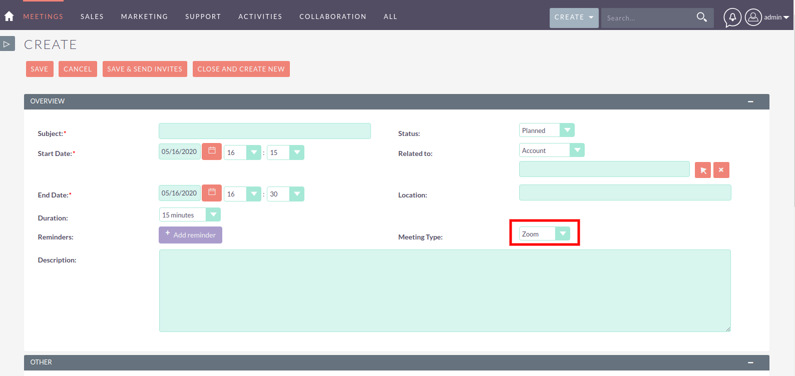 Zoom Integration for SuiteCRM create meeting