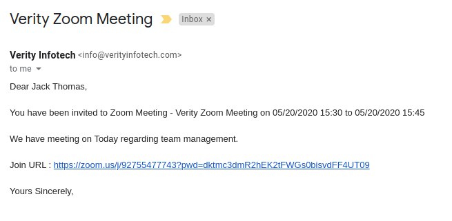 Zoom Integration for SuiteCRM invitee email