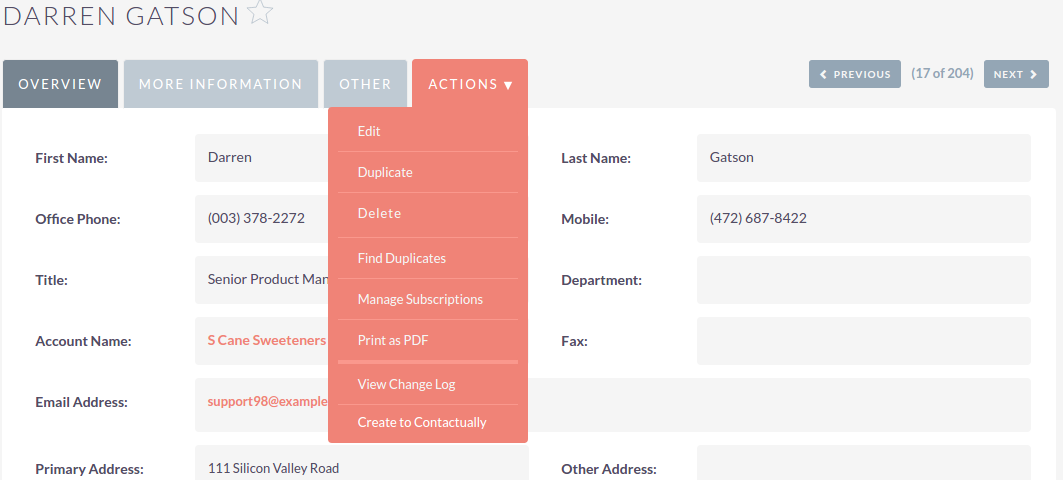 Contact in SuiteCRM