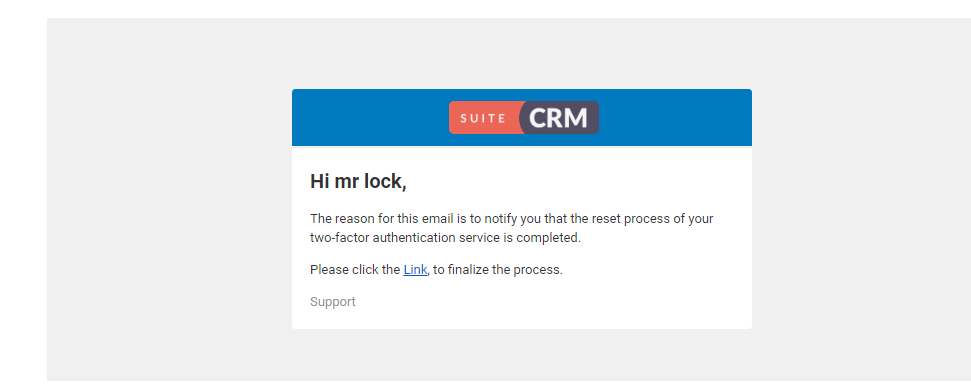 Two-Factor Authentication add-on for SuiteCRM reset finalized