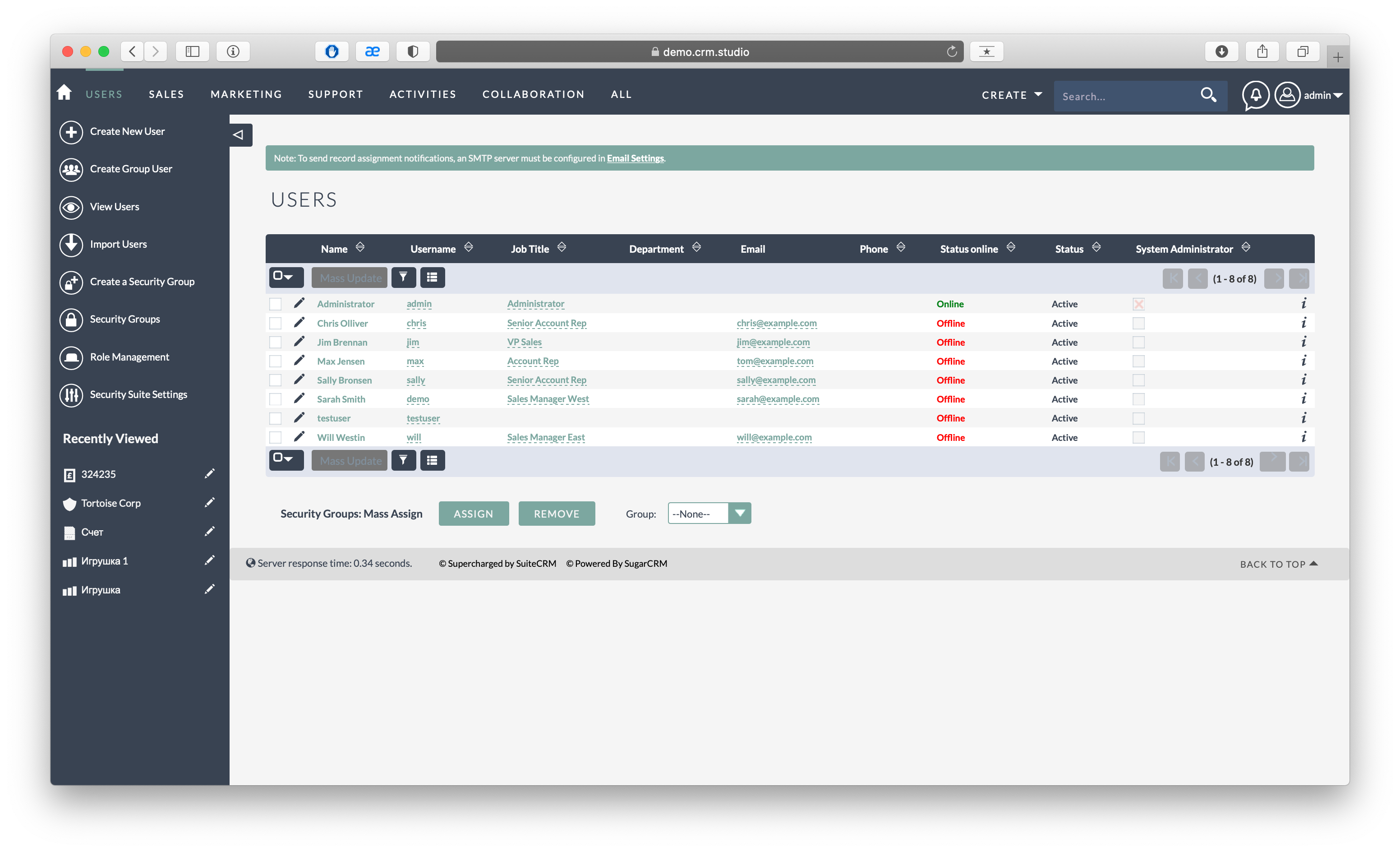 User Online Activity add-on for SuiteCRM