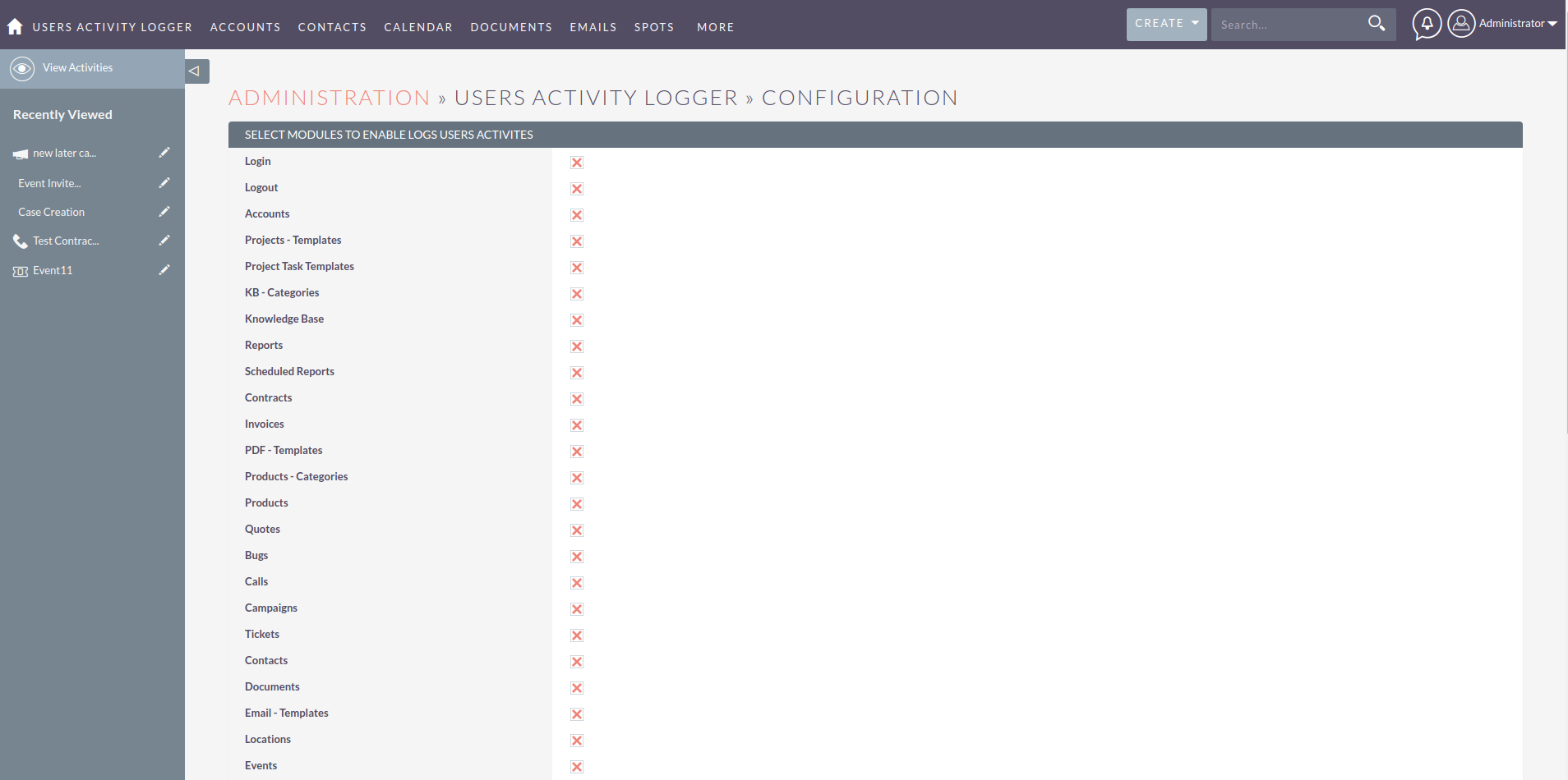 SuiteCRM Modules to Monitor