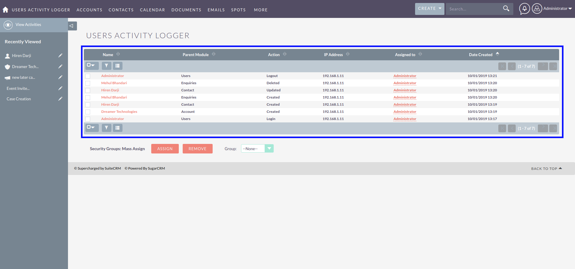 Review User Activity in SuiteCRM