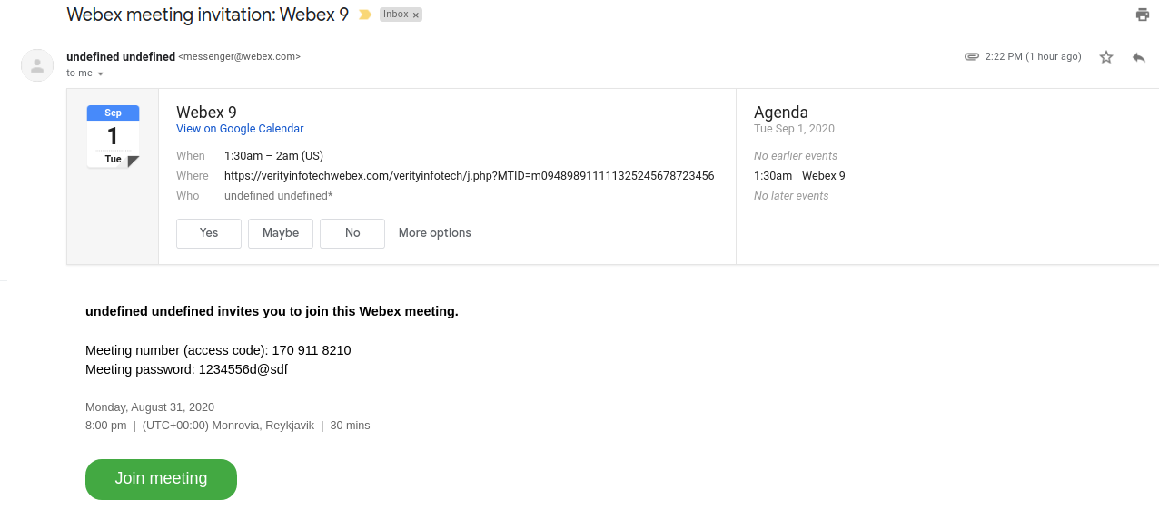 Webex Integration for SuiteCRM invitee email notification