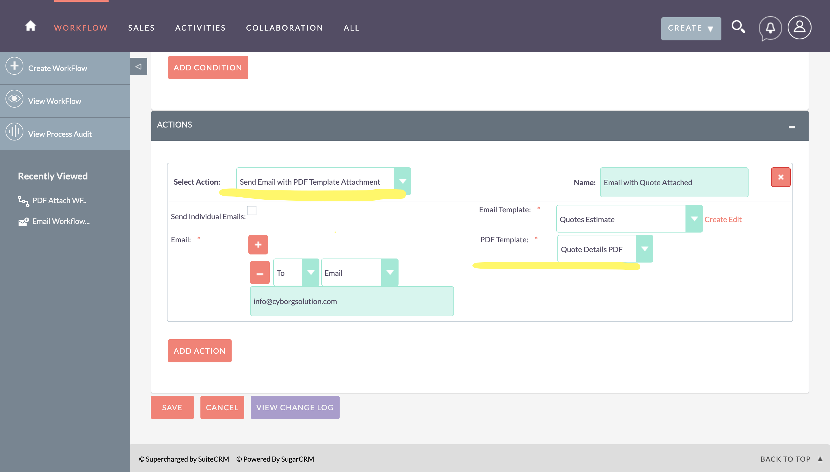 SuiteCRM PDF Actions