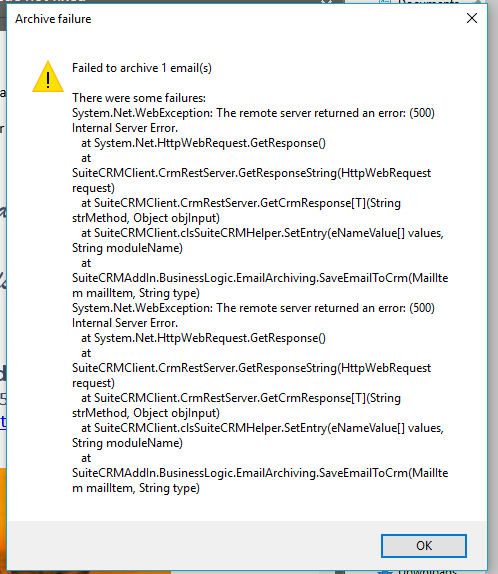 SuiteCRM Outlook archiving error.png